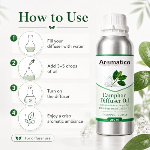 Image of Aromatico Camphor Diffuser Oil for Home Fragrance, Premium Aromatherapy Diffuser Oil, Fresh Camphor Aroma for Diffusers | Potpourri and Room Oil - 250 ml