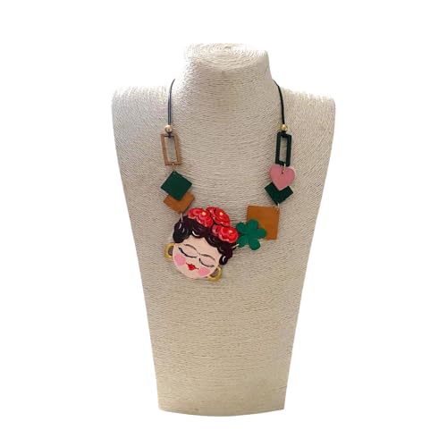Arte Lisanti Collier femme artistique en bois INSPIRÉ DE FRIDA – pendentif peint à la main avec fleurs et cœur, bijou artisanal hommage à l’art et à la force féminine, Made in Italy – vue 5
