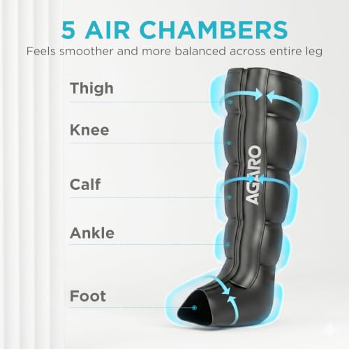Image of AGARO Regal Air Compression Leg Comforter for Muscle Relaxation, Relief & Blood Circulation, Full Leg (Feet, Calf & Thigh) Compression Therapy, 6 Modes, 9 Intensity (upto 200 mmHg), 3 Timers, Reduces Swelling & Muscle Stiffness, (Large)