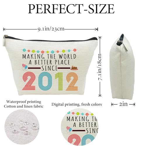 13rd Birthday Gifts for Girls, Funny 13 Year Old Gift Makeup Bag, 2012 13rd Birthday Cosmetic Bags for Her, Teens, Sister, Daughter, Niece, Granddaughter, Making The World a Better Place Since 20122
