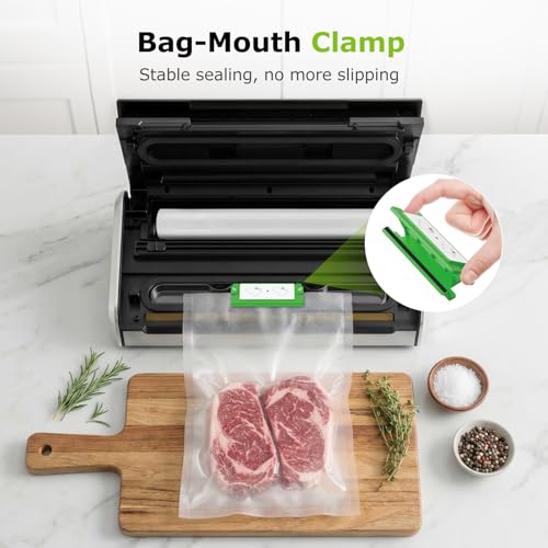 Image of Bonsenkitchen Vacuum Sealer for Food, One-Hand Operation Food Vacuum Sealer Machine with Digital Timer, 0.2-inch Wider Seal, Built-in Cutter and Bag Storage for Meal Prep, 1 Roll Bag & 10 Pre-Cut Bags