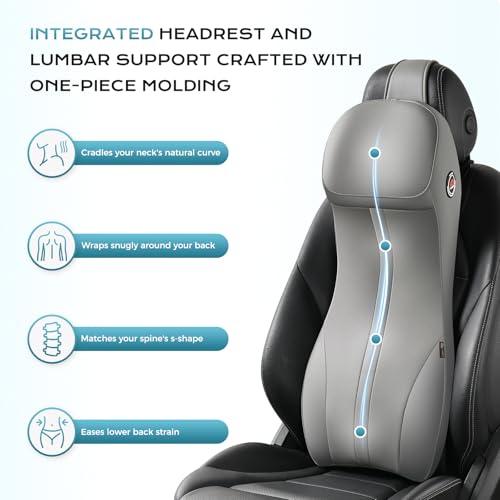 Image of Coverado Memory Foam Car Seat Cushion and Lumbar Support Headrest Pillow, 2-in-1 Integrated Ergonomic Back Support Neck Pillow, Breathable Seat Cushion for Sciatica Back Tailbone Pain Relief, Gray