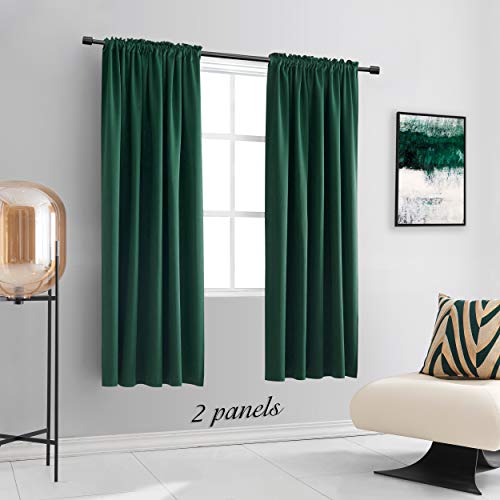 Image of DONREN Hunter Green Blackout Thermal Insulating Window Curtains for Bedroom - 52 Inch Width Curtains Panels with Rod Pocket (52 by 63 Inch,2 Panels)