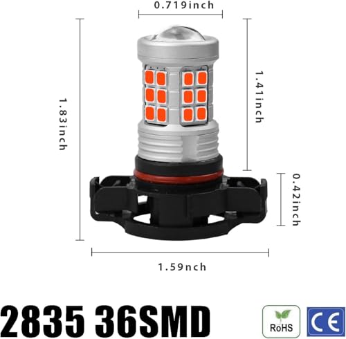 KISLED Super Bright 3000lm 5201 5202 LED Fog Lights Bulbs DRL High Power 2835 Chips with Projector Lens Replacement for Cars Trucks, Red by KISLED - Used condition - Image 6