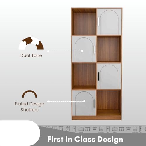Image of Cube Arch Engineered Wood Open & Closed Bookshelf | Display Unit | Open 4 Shelves & 4 Door Cabinet Storage for Home & Office|1 Year Warranty (Finish - Leon Teak, Knock Down)