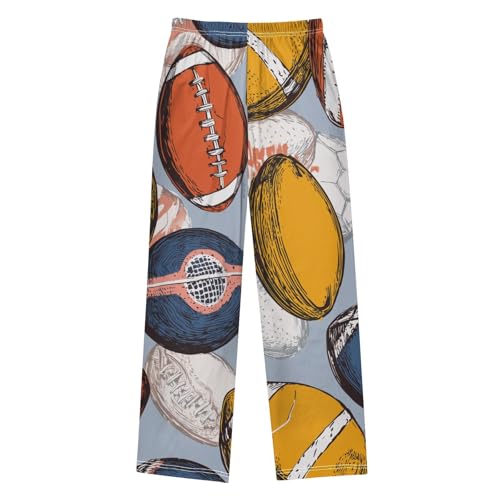 ZZXXB Footballs Pattern Boys Long Pants Soft Trousers Elastic Waist Kids Lounge Bottoms with Pockets S-XL2