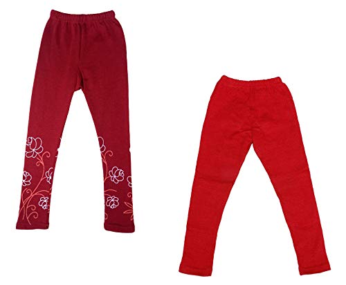 Image of IndiWeaves Girls Combo Pack of Wollen Warm Solid and Printed Leggings for Winters (Maroon,Red,5-6 Years) Pack of 2