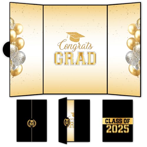 Image of Graduation Decorations 2025 Guest Book, Grad Party Decorations Class of 2025, Black and Gold Themed