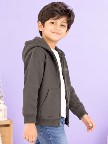 Image of Unisex Kids Solid Full Sleeve Zip Front Open Hooded Sweatshirt