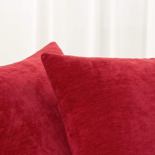 Hwy 50 Red Decorative Throw Pillow Covers 20X20 Inch For Couch Sofa Living Room, Chenille Soft Comfy Solid Square Throw Pillows Cases Set Cushions Cover Pack Of 2 #TOP3