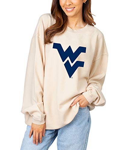 chicka-d NCAA West Virginia Mountaineers Womens Corded Crew Sweatshirt, Natural, X-Large
