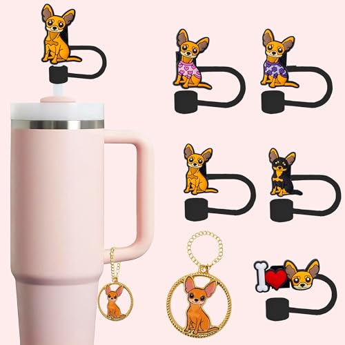 Chihuahua Straw Topper, 10mm (0.4in) Cute Dog Straw Topper, Covers for Stanley Cup -...