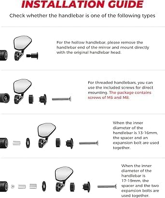 Miniatura 4 de KEMIMOTO Espejos de extremo de barra de motocicleta, ajuste universal para manillar de 78 pulgadas, espejos de manillar de aluminio Billet para