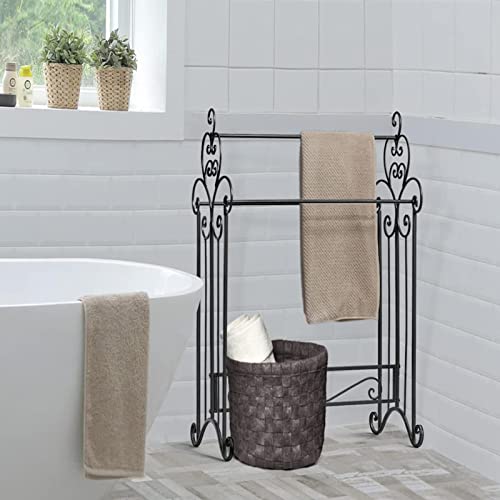 Free Standing Towel Rack 3 Bar Metal Towel Rack Stand Organizer For Bathroom,Bedroom,Laundry Room,Kitchen,Pool, Retro Black #TOP3