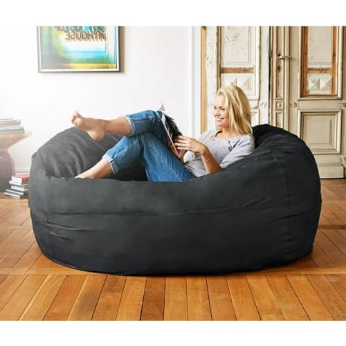6-Ft-Black-Color-Giant-Bean-Bag-Chair-with-Filler-Included-Comfortable-Ultra-Soft-Long-Lasting-Durable-Double-Stitching-Removable-Zipper-Closure-Cover 6 Ft Black Color Giant Bean Bag Chair with Filler Included Comfortable Ultra Soft Long Lasting Durable Double Stitching Removable Zipper Closure Cover