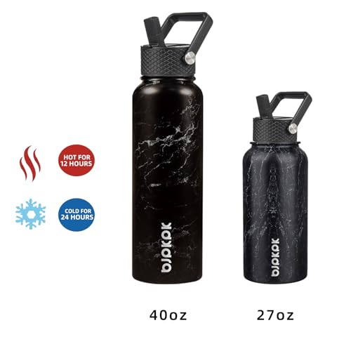 Image of BJPKPK Insulated Water Bottles with Straw Lid, 27oz Stainless Steel Water Bottle with 3 Lids, Leak Proof BPA Free Metal Thermos Mug, Sports Water Bottle Keep Cold & Hot- Midnight (Pack of 5)