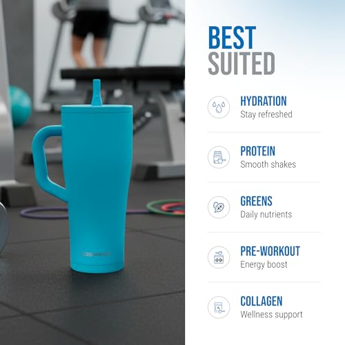 Image of Ice Shaker 32 oz Tumbler with Handle and Straw | 32oz Caribbean Blue | Cold for 30+ Hours | 2-in-1 Tumbler Shaker Bottle | Odor-Free 32 ounce Bottle for Water, Protein Shakes, Smoothies, Cocktails
