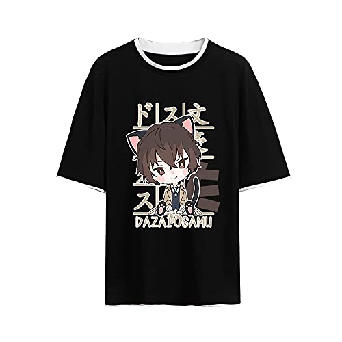 Ting room Bungo Stray Dogs Cosplay T-Shirt Anime dazai osamu 3D Printed Cosplay Costume Summer Short Sleeve for Men (L, Black-1)
