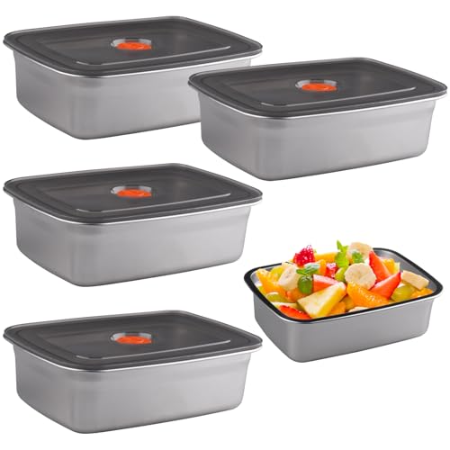 WakiHong 4 Stück Frischhaltedosen Mit Deckel Lebensmittel Aufbewahrungsbox Frischhaltedosen Edelstahl Oven Freezer Dishwasher Safe(1200ML)