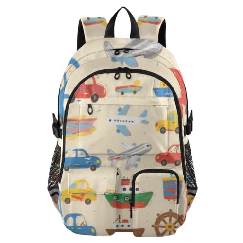 Mochila escolar de viaje para ordenador portátil con estampado de barcos y aviones
