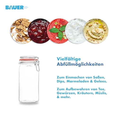 Foto von BAUER Flaschenbauer - 12 -teiliges Set Drahtbügel-Vorratsgläser 1550ml, geeignet als Einmach- und Fermentierglas, zur Aufbewahrung, zum Befüllen, Drahtbügelgläser Inklusive Etiketten - Made in Germany