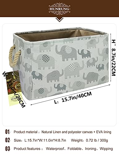 Hunrung Rectangle Storage Basket Cute Canvas Organizer Bin For Pet/Children Toys, Books, Clothes Perfect For Rooms/Playroom/Shelves（Rec-Grey Elephants Xl） #TOP1