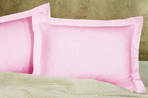 Bedding Attire 2 Piece Pair Oxford Pillow case Solid Egyptian Cotton 600 TC Euro 65 x 65 cm and Pink Color