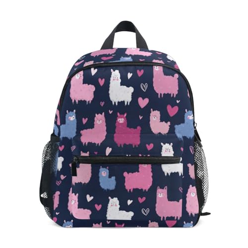 Kcldeci Toddler Backpack for Girls Boys Alpaca Heart Purple Kindergarten Elementary Preschool Kids School Bag Book Bag S