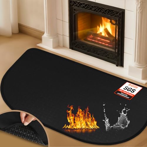 Fireplace Mat, 2' x 3'6'' x 0.06'' Fireplace Rugs Fire Resistant, Fiberglass and Non-Slip Bottom...