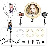 KEAGAN 12 Zoll Ringlicht mit Stativ Handy，LED Ringlicht, 10 einstellbare Helligkeitsblitze, 3 Farbmodi, 63