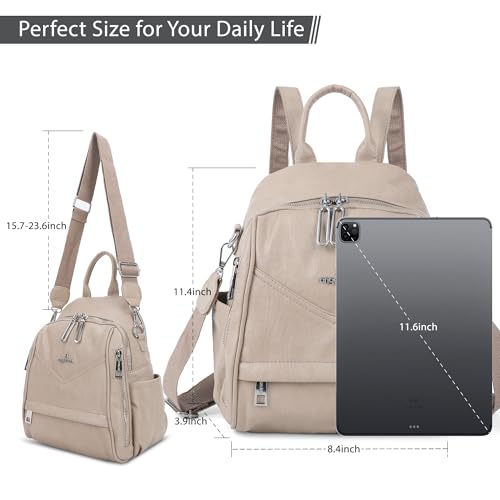 Image of Angel Kiss Small Backpack Purse for Women,Soft Vegan Leather Roomy Backpacks,Designer Ladies Shoulder Backpack Fashion Handbag with Removable Strap,Apricot