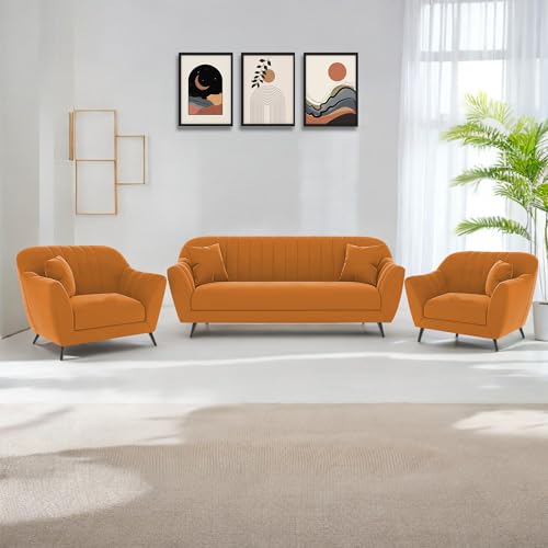 Image of Atticus 3+1+1 Seater Sofa Set for Living Room (Orange Colour) Premium Fabric Sofa