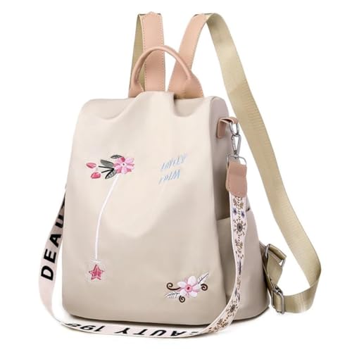 Bolsa Mochila Feminina Ombro Pequena Bordada Espaçosa Atemporal (Creme)