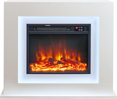 Image of Sureflame Salisbury Electric Fireplace Suite – Pure White 32-Inch Design, Remote Control, LED Flame Effect, Programmable Timer & Thermostat