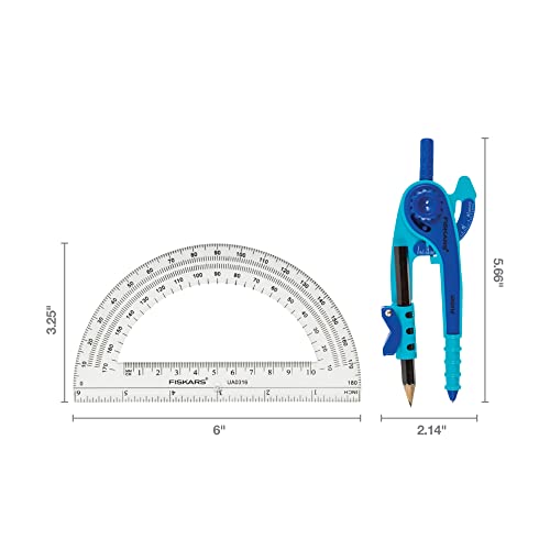 Fiskars Conjunto de geometria, bússola e transferidor, a cor recebida pode variar