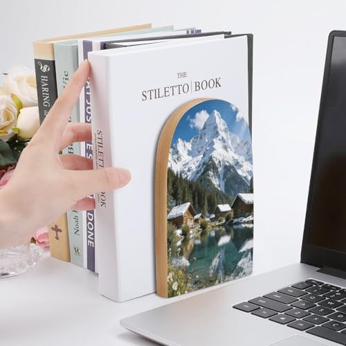Sujetalibros de madera para estantes y organizador de libros resistente antideslizante 7