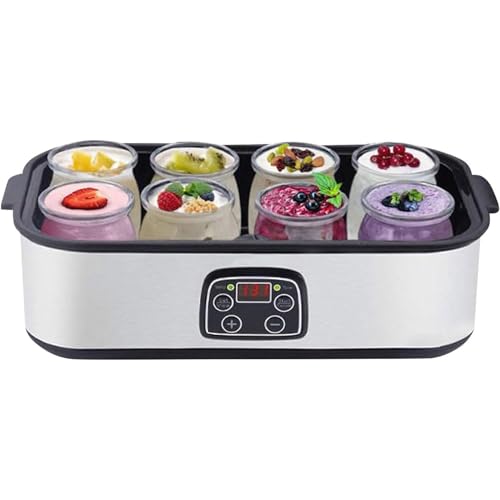Hhllyujff Máquina para Hacer Yogur Probiótico De 1400 Ml, Motor Multifunción para Yogur Probiótico con Pantalla LED Y 8 Frascos De Vidrio, Máquina Automática para Hacer Yogur Digital
