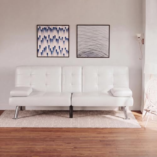 Image of Flamaker Futon Sofa Bed, Modern Faux Leather Convertible Folding Futon Set