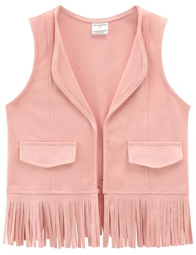 Image of Spring&Gege Boys Western Faux Suede Fringe Vest Sleeveless Cowboy Tassel Waistcoat Vintage Jacket Cardigan 5-14 Years