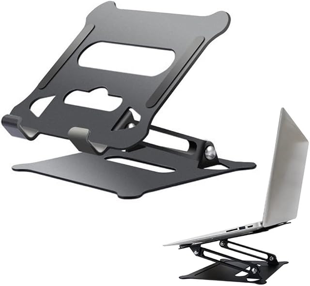 DXDYDZ Adjustable Laptop Stand Foldable Ventilated Cooling Laptop Riser Portable Aluminum Laptop Holder Non Slip Notebook Stand Universal Size Computer Laptops Tablet Stand (Black)