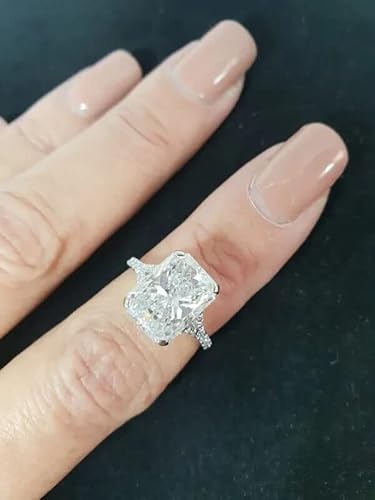 Silverdia 3 Ct Radiant Cut Diamond Classic Split Shank Engagement Ring For Women 14K White Gold Plated Wedding Ring 925 Sterling Silver Handmade Customized Anniversary Ring Pretty Gift For Her #TOP2