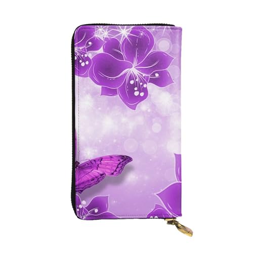 Portefeuille long papillon violet en cuir avec 12 fentes cartes