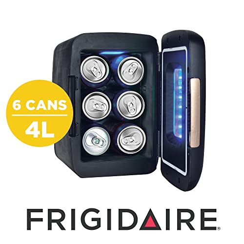 Frigidaire Gaming Light Up Mini Beverage Refrigerator, 6 Can, 4 Liters, Cooler With Large See Through Door And Led Lights Perfect For Gaming Experience, Home, Office, Or Cars.12V Charger (Stealth) #TOP2