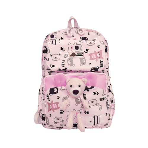 Mochila Escolar Menina Menino Com Urso Impermeável Viagem Passeio Grande capacidade (Rosa)