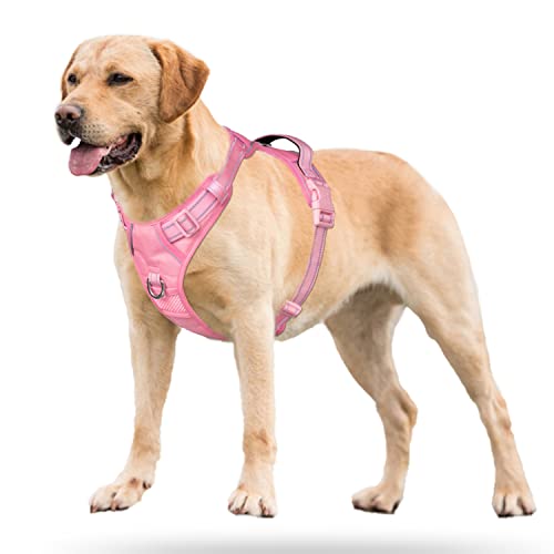 Poypet No Pull Dog Harness, No Choke Reflective Dog Vest, Adjustable Pet Harnesses With 2 Leash Attachments With Easy Control Padded Handle For Small Medium Large Dogs(Light Pink Matching Trim,M) #TOP7