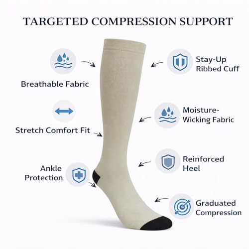 Image of Diamond Star 6 Pairs Compression Socks for Men & Women, Knee High Socks