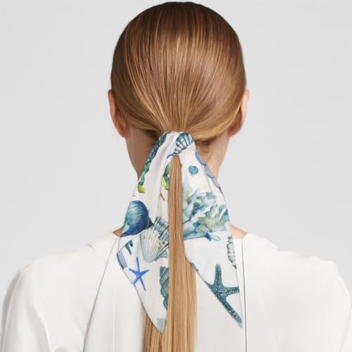 Ocean Animal Square Head Scarf for Women Beach Shells Hair Scarf Fashion Lightweight Silk Like Scarves Neckerchief Hair Wrap Neck Scarf 23.6''x23.6''4