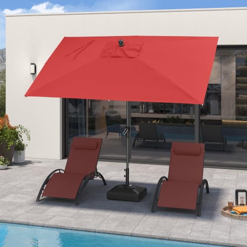 Image of PURPLE LEAF Patio Market Umbrella 9' x 6' Rectangle Dual Tilt Red 8 Ribs