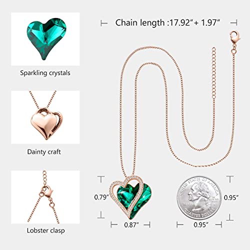 Sumonyo Love Heart Pendant Necklaces For Women Crystals Jewelry Gifts For Women Her Girlfriend Mother's Wife Christmas Birthday Anniversary Valentines Day Emerald Green #TOP4