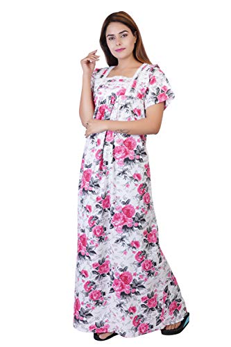 Image of Women's Cotton Block Print Knee Length Nighty